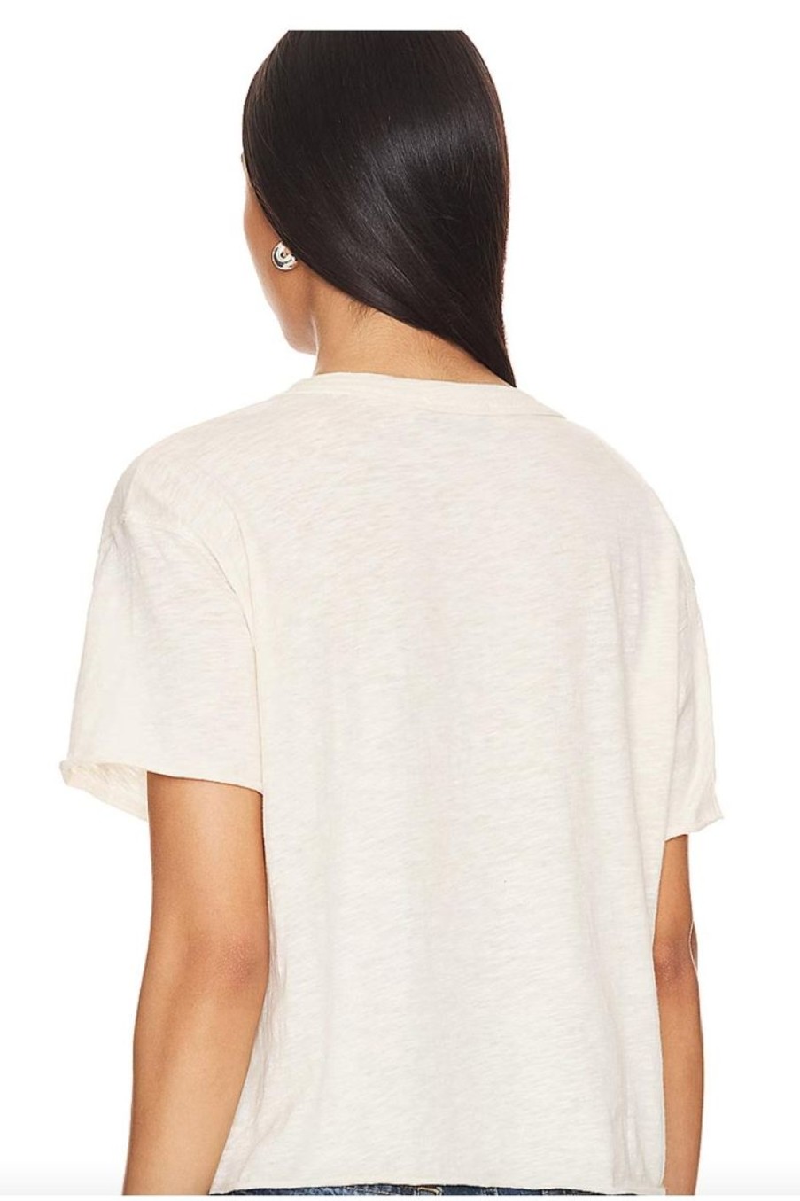 Women LNA Tops | Lna Metallic Thread Cotton Pocket Tee In Off White