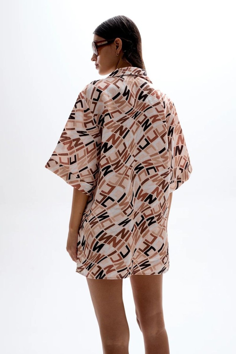 Women CIN CIN Swimwear & Coverups | Cin Cin Mirage Bowling Shirt In Monogram Beige