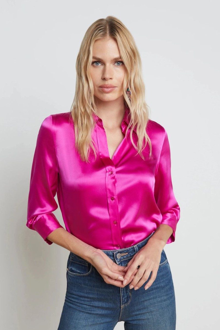 Women L'AGENCE Tops | L'Agence Dani 3/4 Sleeve Blouse In Star Ruby