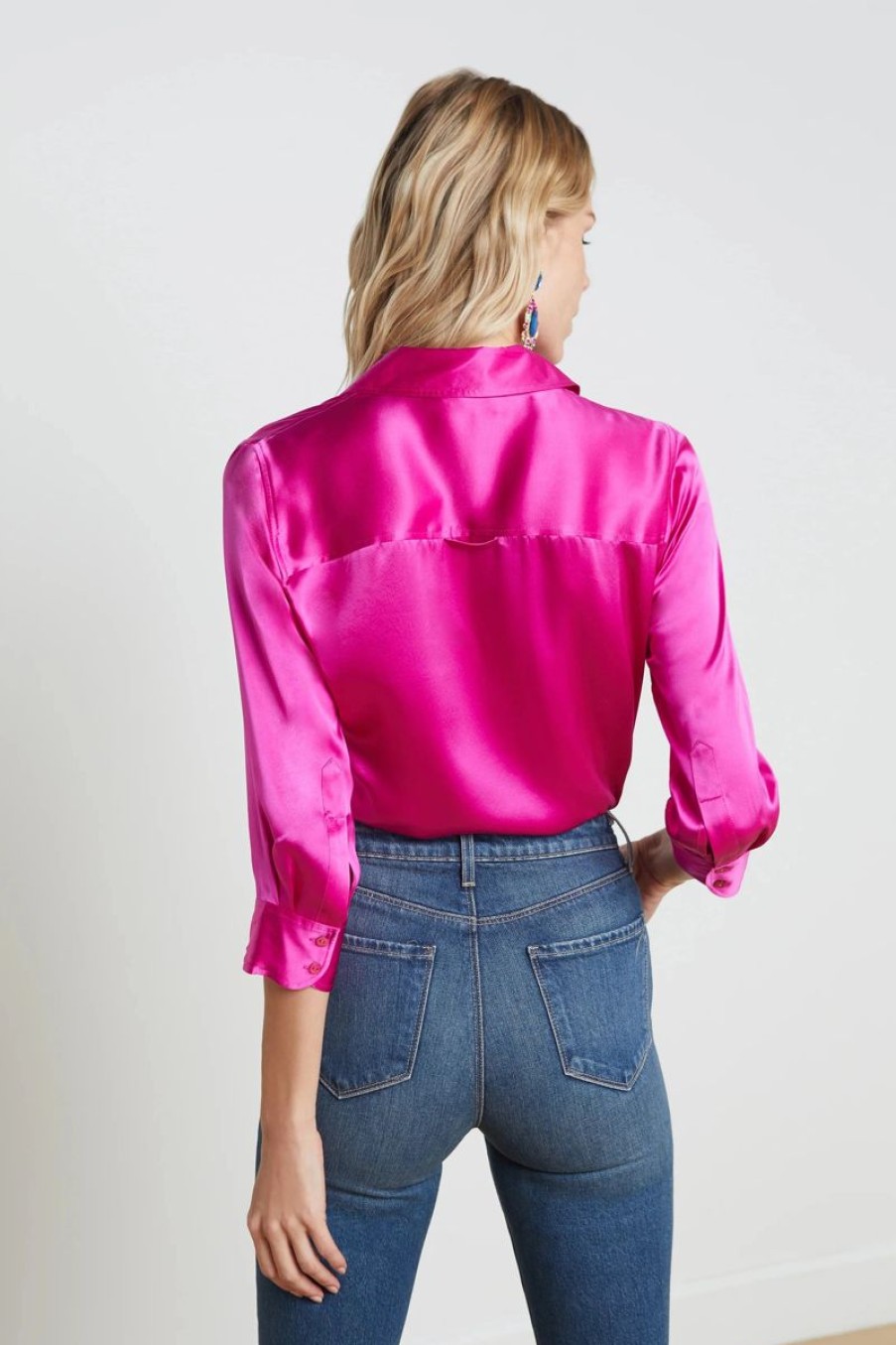 Women L'AGENCE Tops | L'Agence Dani 3/4 Sleeve Blouse In Star Ruby