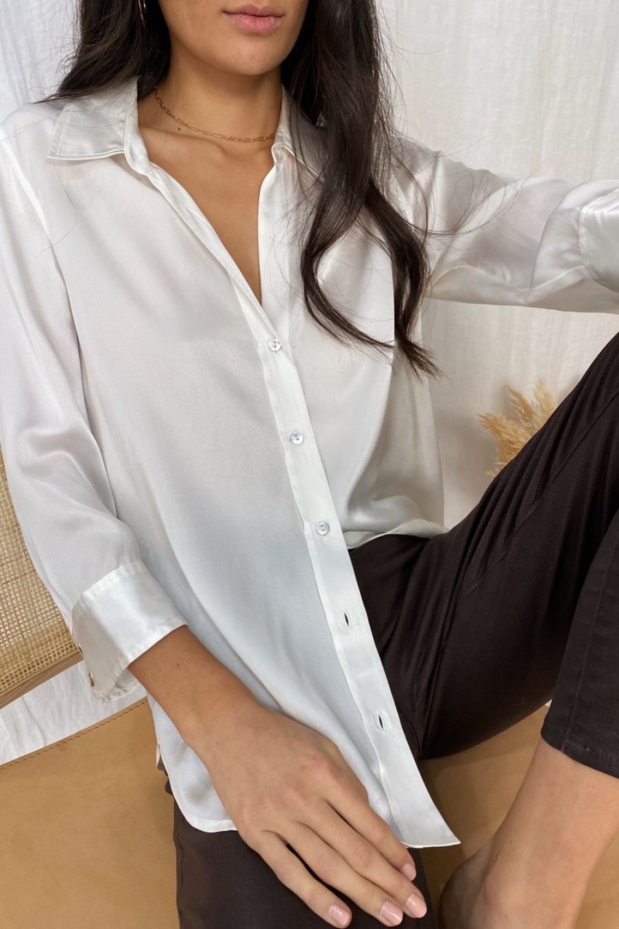 Women L'AGENCE Tops | L'Agence Dani 3/4 Blouse In Ivory