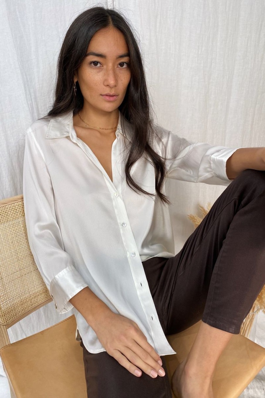 Women L'AGENCE Tops | L'Agence Dani 3/4 Blouse In Ivory