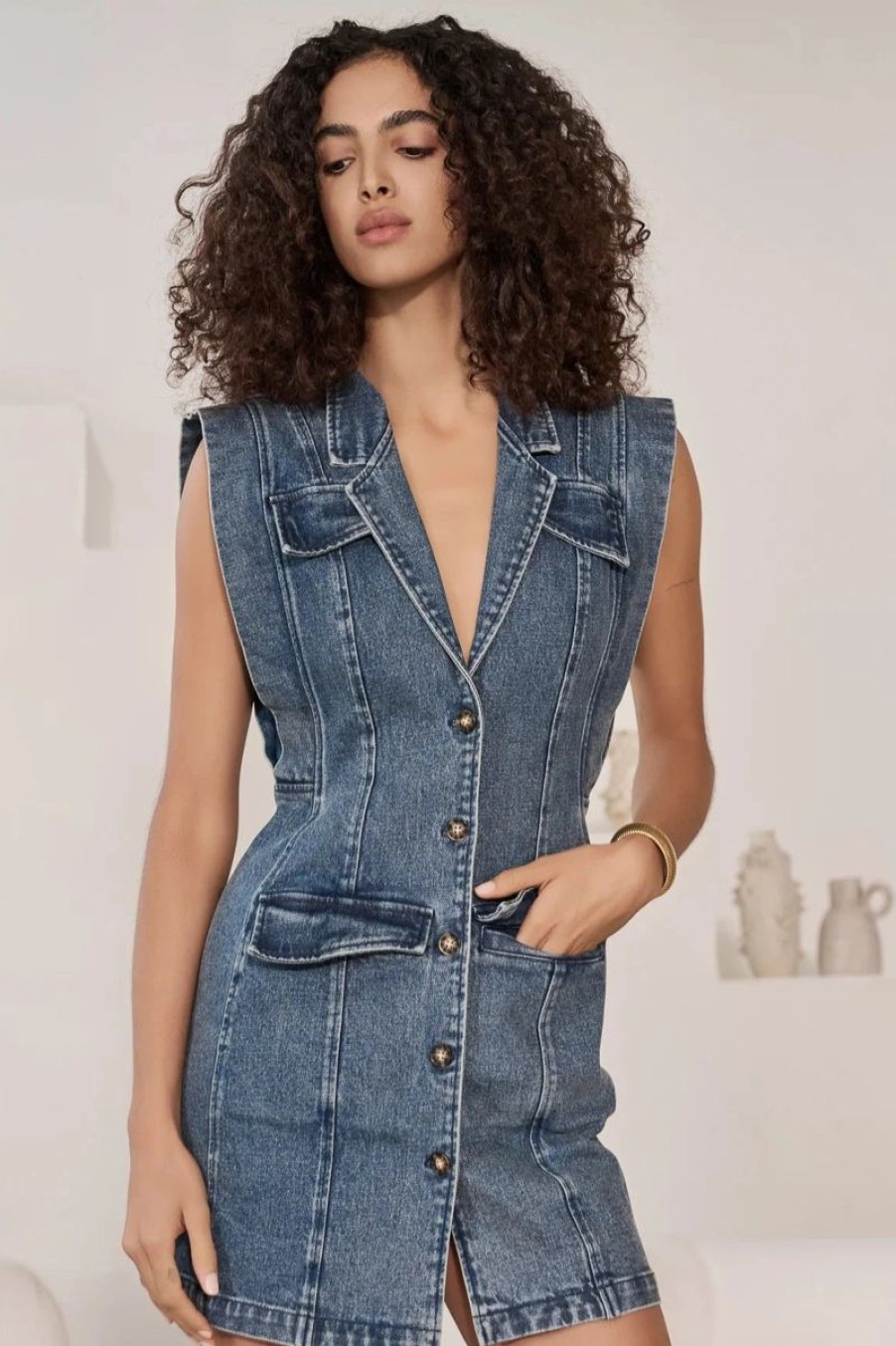 Women HEVRON Denim | Hevron Becca Denim Dress In Indigo