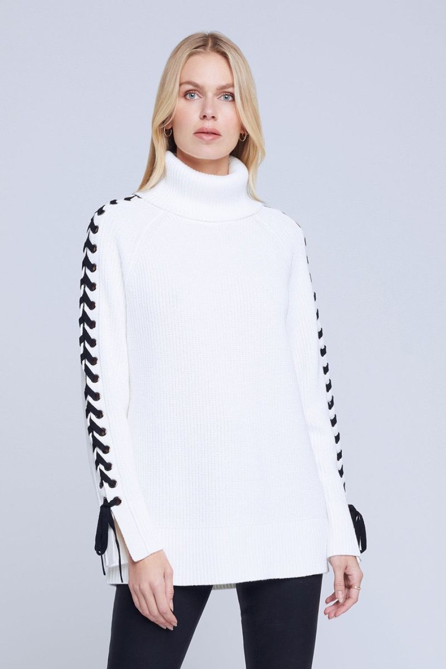 Women L'AGENCE Sweaters & Knits | L'Agence Nola Lace Up Sweater In Ivory/Black