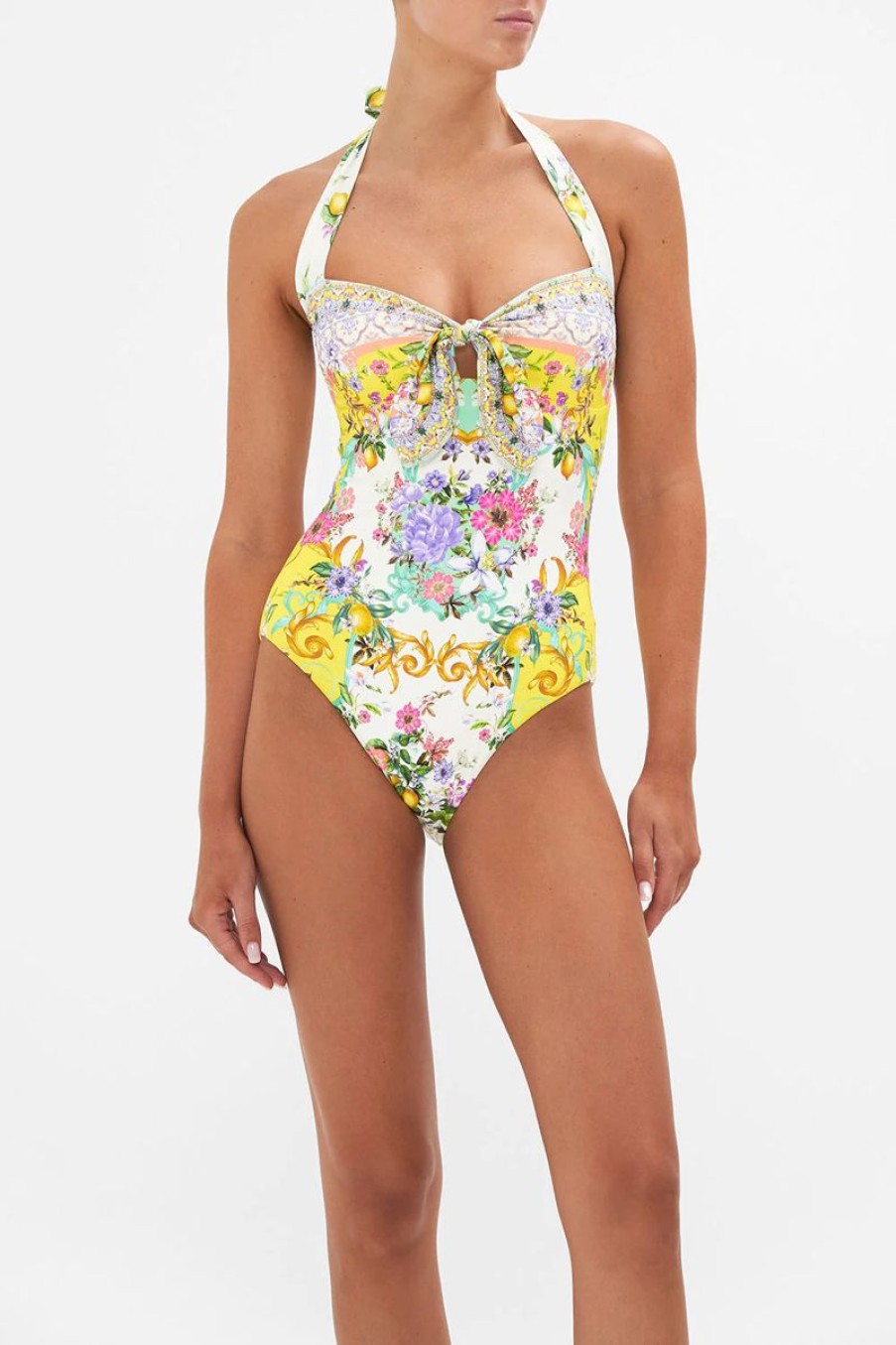 Women CAMILLA Swimwear & Coverups | Camilla Tie Front Halter Neck One Piece In Caterina Spritz