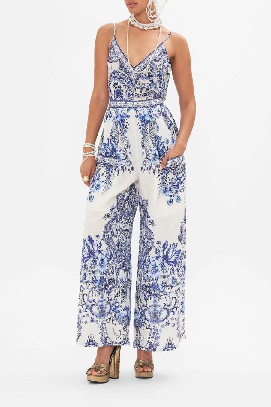 Women CAMILLA Pants | Camilla Wide Leg Trouser With Front Pockets In Glaze And Graze