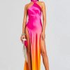 Women RETROFETE Dresses | Retrofete Jagger Silk Dress In Pink Lime Ombre