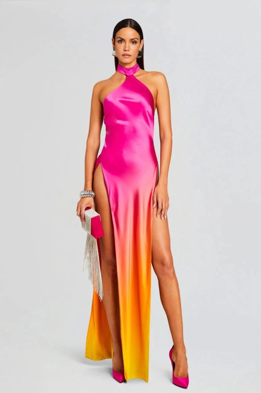 Women RETROFETE Dresses | Retrofete Jagger Silk Dress In Pink Lime Ombre