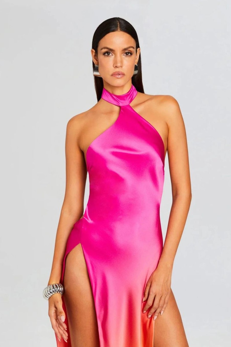 Women RETROFETE Dresses | Retrofete Jagger Silk Dress In Pink Lime Ombre