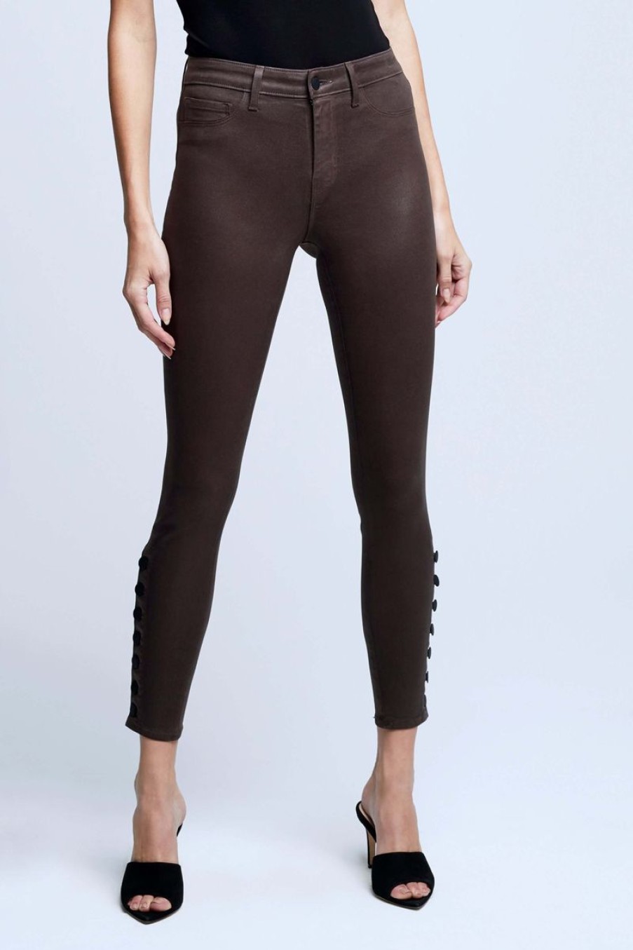 Women L'AGENCE Denim | L'Agence Piper High Rise Skinny In Espresso Coated