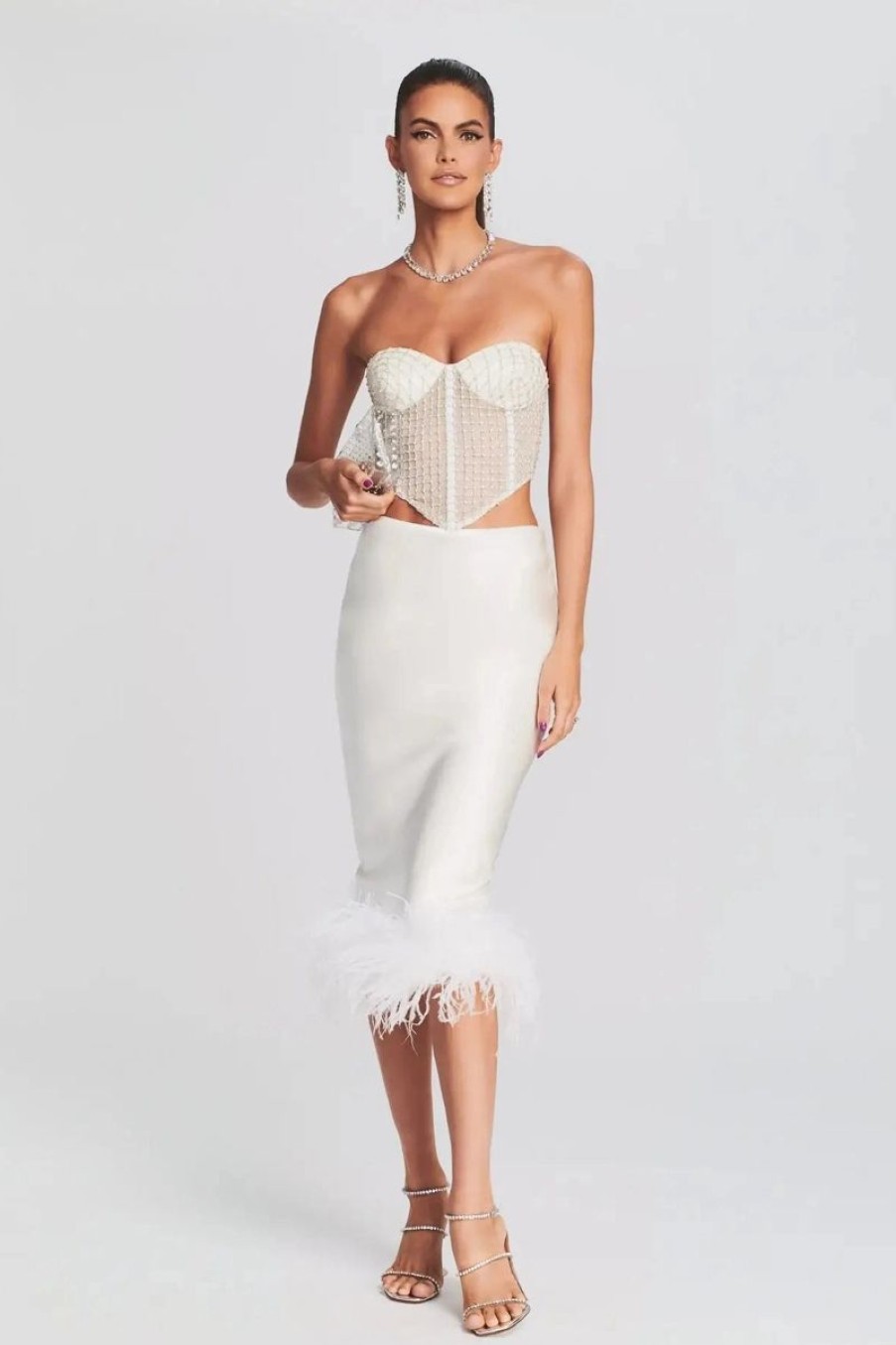 Women RETROFETE Skirts | Retrofete Paula Feather Skirt In White