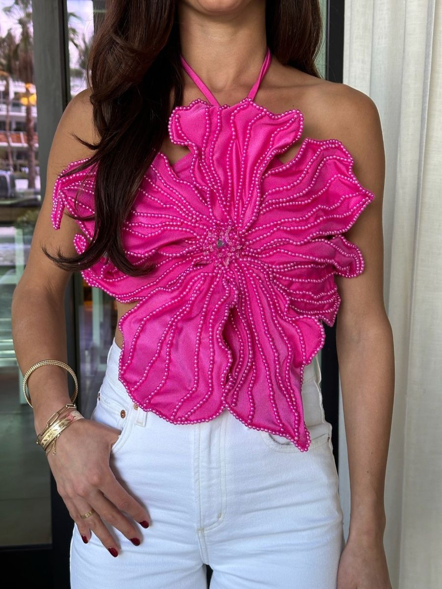 Women PATBO Tops | Patbo Hand-Beaded Flower Top In Flamingo