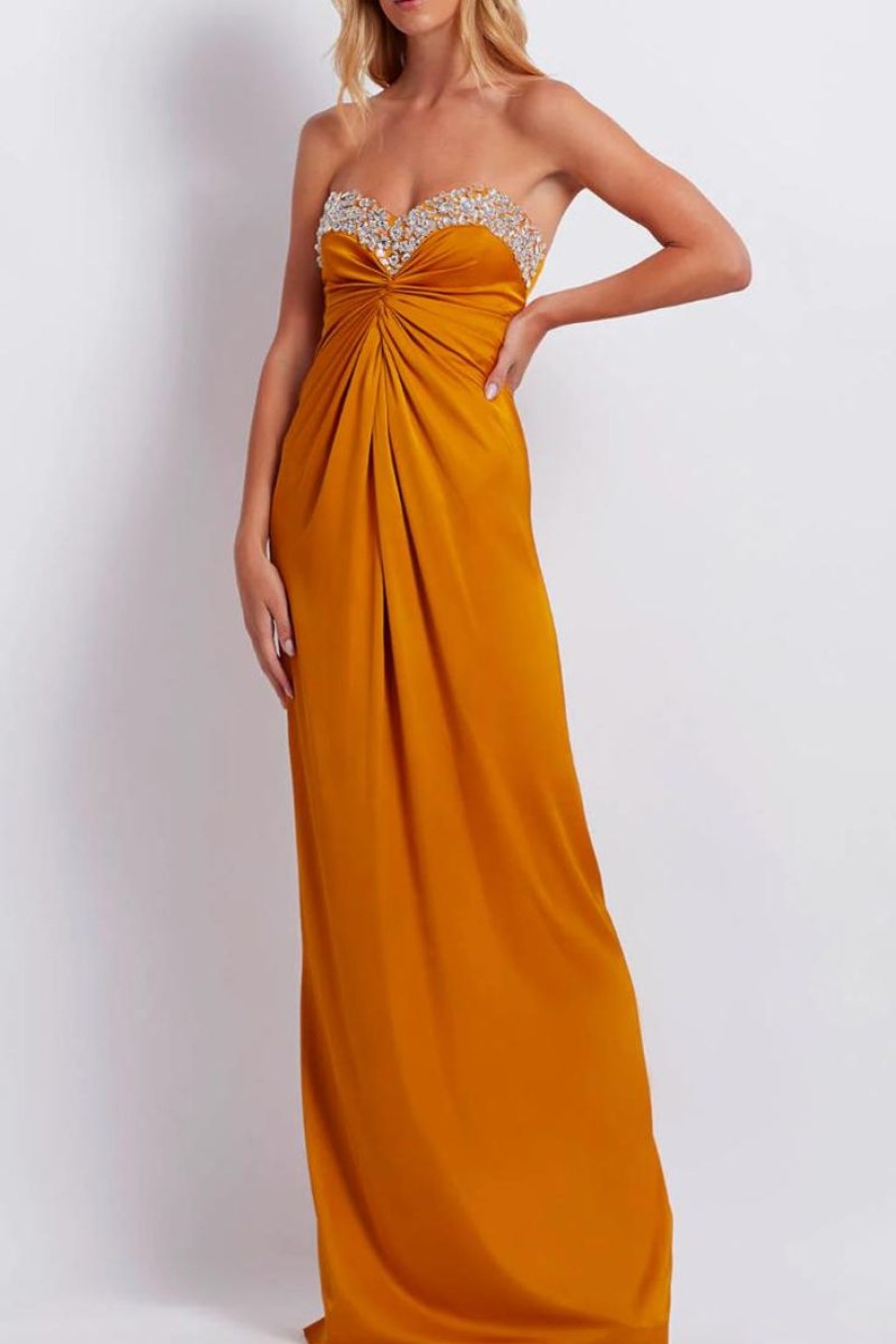 Women PATBO Dresses | Patbo Hand Beaded Strapless Gown In Mustard