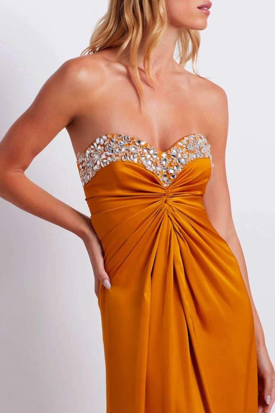 Women PATBO Dresses | Patbo Hand Beaded Strapless Gown In Mustard