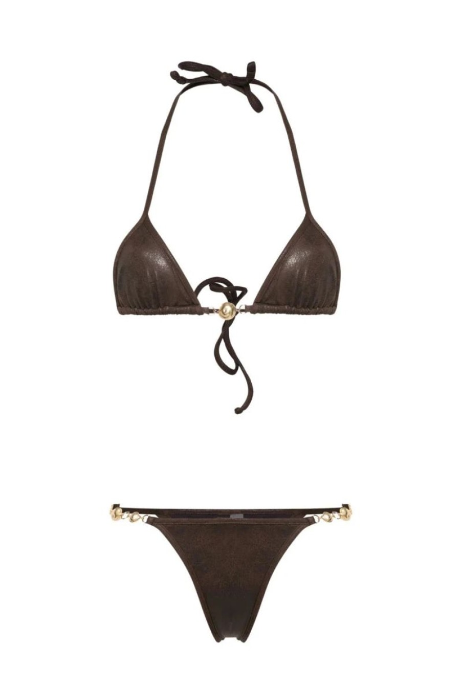 Women REINA OLGA Swimwear & Coverups | Reina Olga Splash Bikini Set In Brown Leather