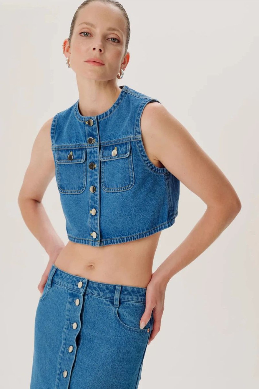 Women RONNY KOBO Tops | Ronny Kobo Guise Vest In Indigo Wash