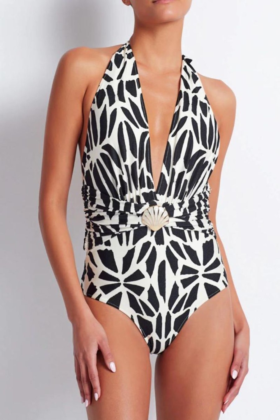 Women PATBO Swimwear & Coverups | Patbo Plunge One Piece Swimsuit In Black/White